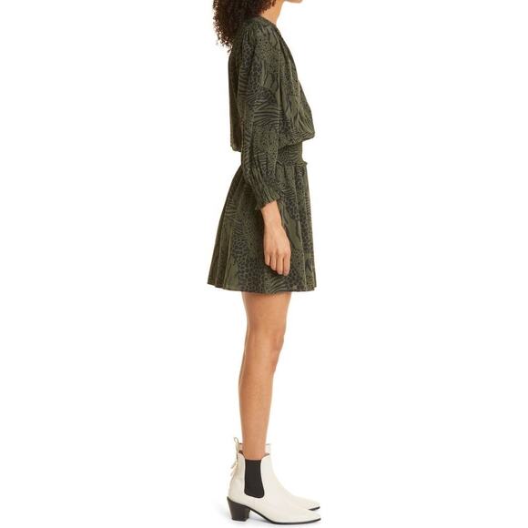 Rails Zana Animal Print Smocked Long Sleeve Minidress Size Large New with Tags - Picture 3 of 8